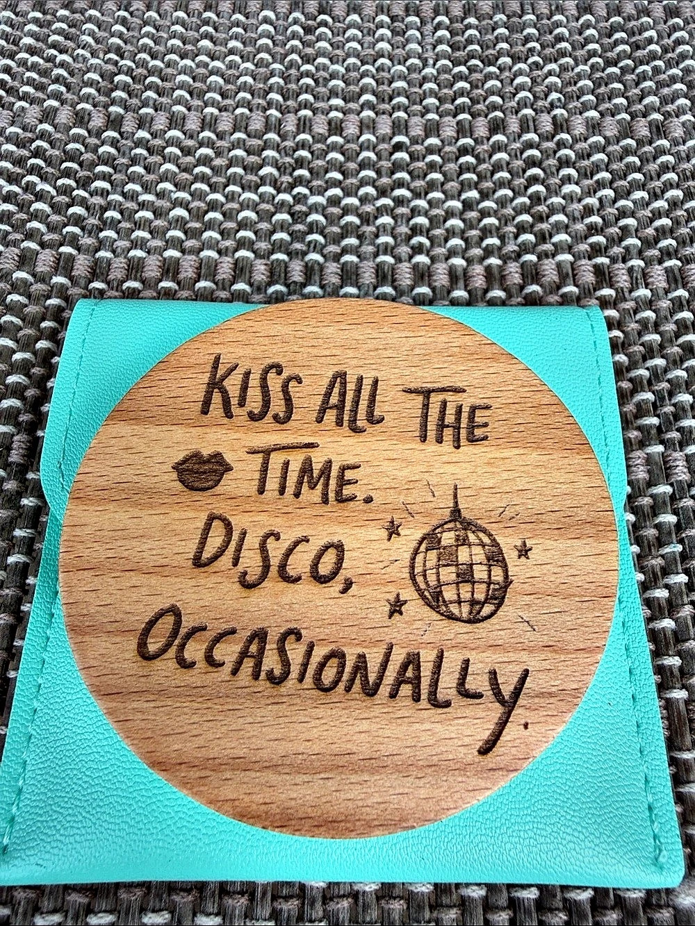 Harry Styles Engraves Purse Mirror Blue & Brown Wood Disco Compact